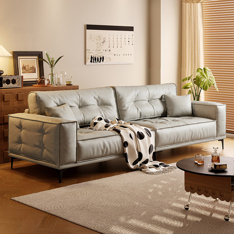 Canapé modulaire gris clair en similicuir, Gris clair, H 37,4 po x l 110,24 po x P 32,68 po