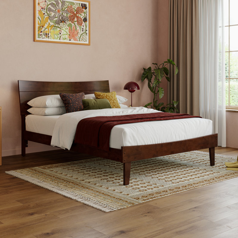 Phoenix Wood Platform Bed with Matching Footboard, Walnut, Full