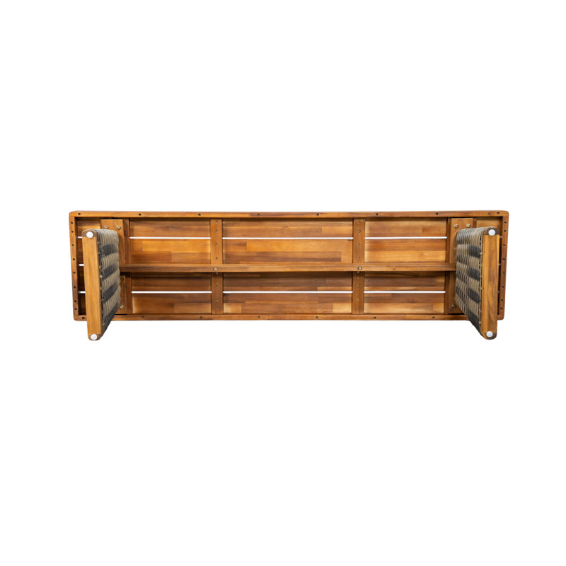 Banc d'extérieur en bois d'acacia (ensemble de 2), finition teck + osier gris, Gris