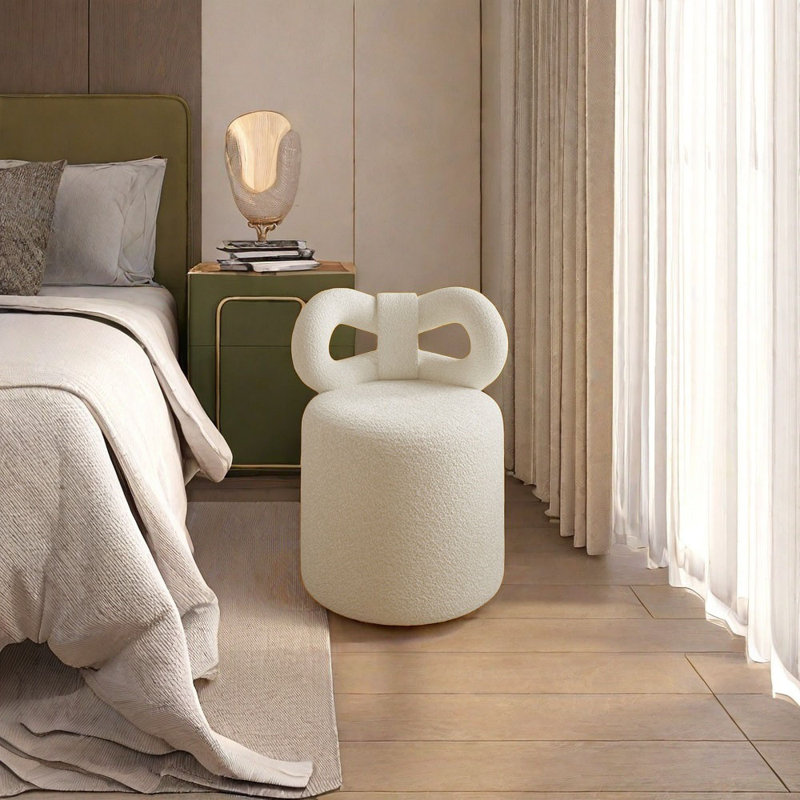 Bow makeup back stool, Off-white