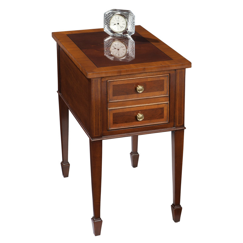 Mahogany Brown Rectangular Chairside Table with Storage