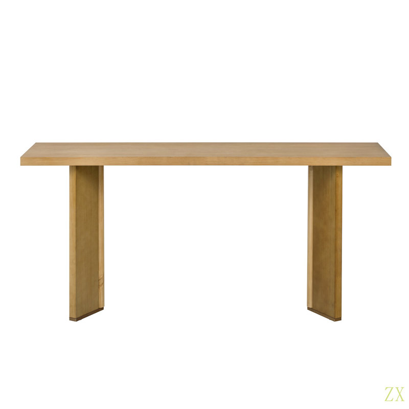 Élégante console avec placage de pin et pieds géométriques, idéale pour le salon, le bureau et la salle à manger, Naturel