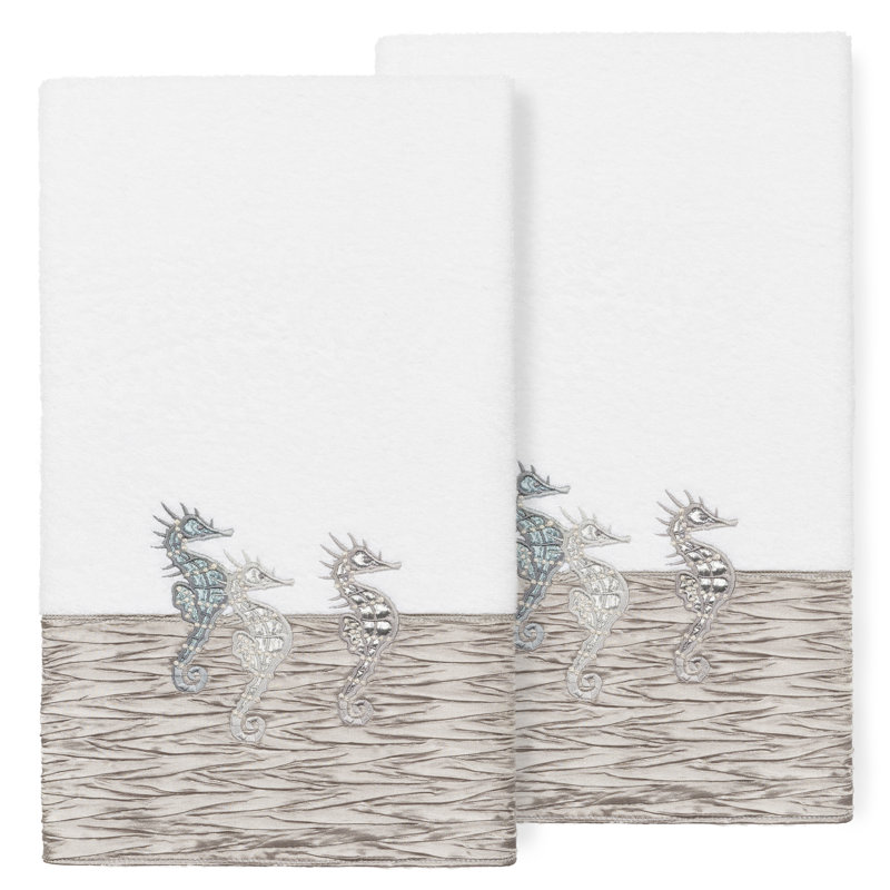 Ensemble de 2 serviettes de bain en coton turc Sofia, Blanc / Gris
