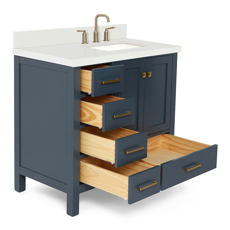 Cambridge 37'' W Single Vanity, Midnight Blue, Pure White Quartz, Rectangular