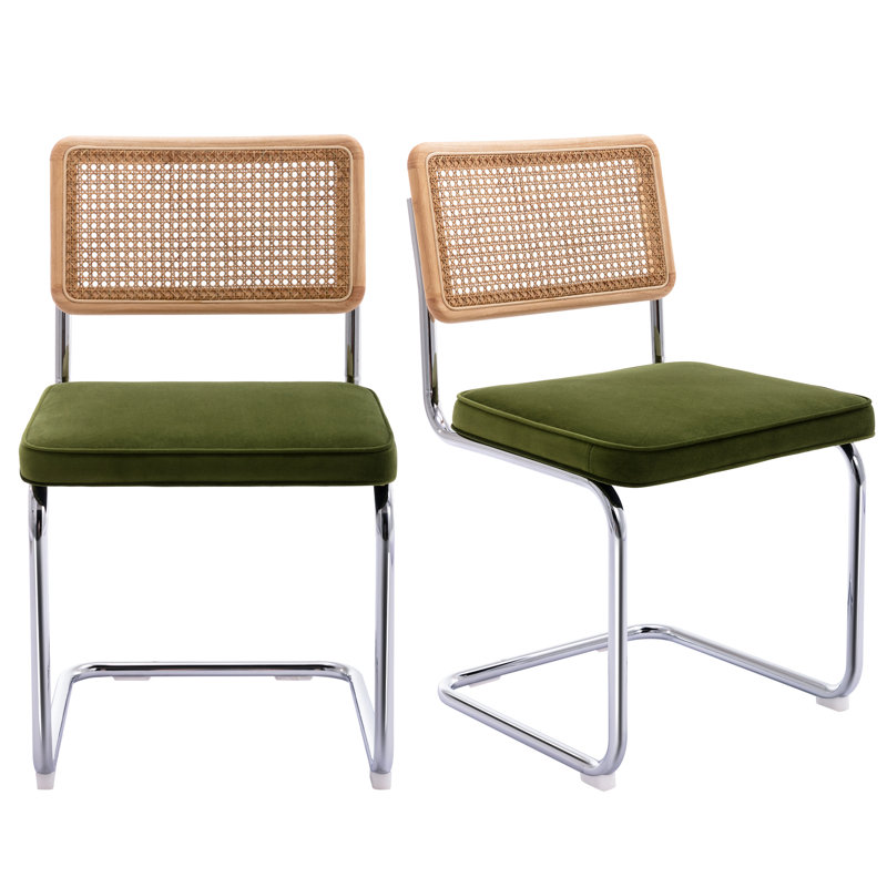 Crumley Upholstered Dining Chair, Chrome / Green Velvet