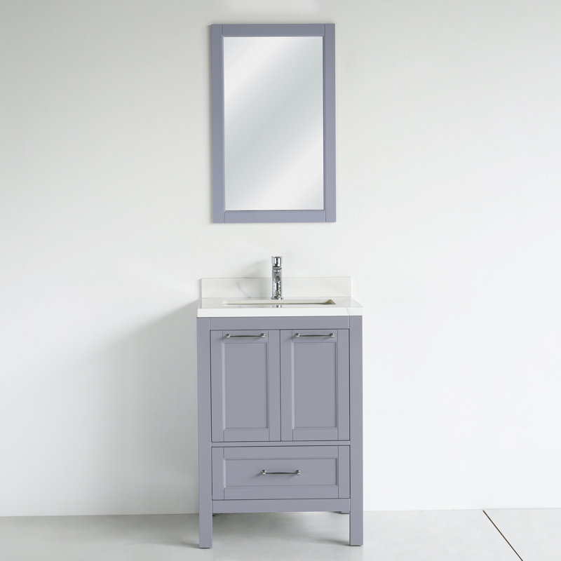 Meuble-lavabo simple 24 po avec plateau en céramique Lisa, gris