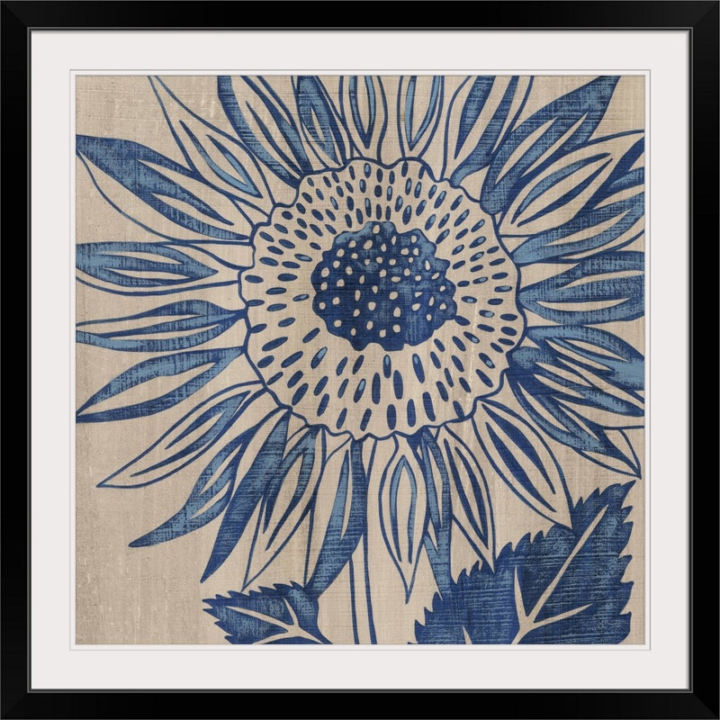 Indigo tournesol - imprimé, Cadre noir, H 38 po x l 38 po x P 1 po