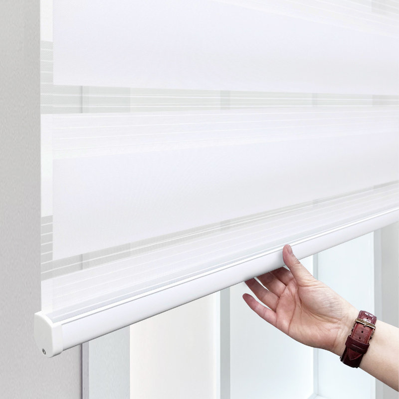 Cordless Zebra Roller Shade with  Room Darkening and Semi-Sheer Dual View, 36"W x 72"L, White