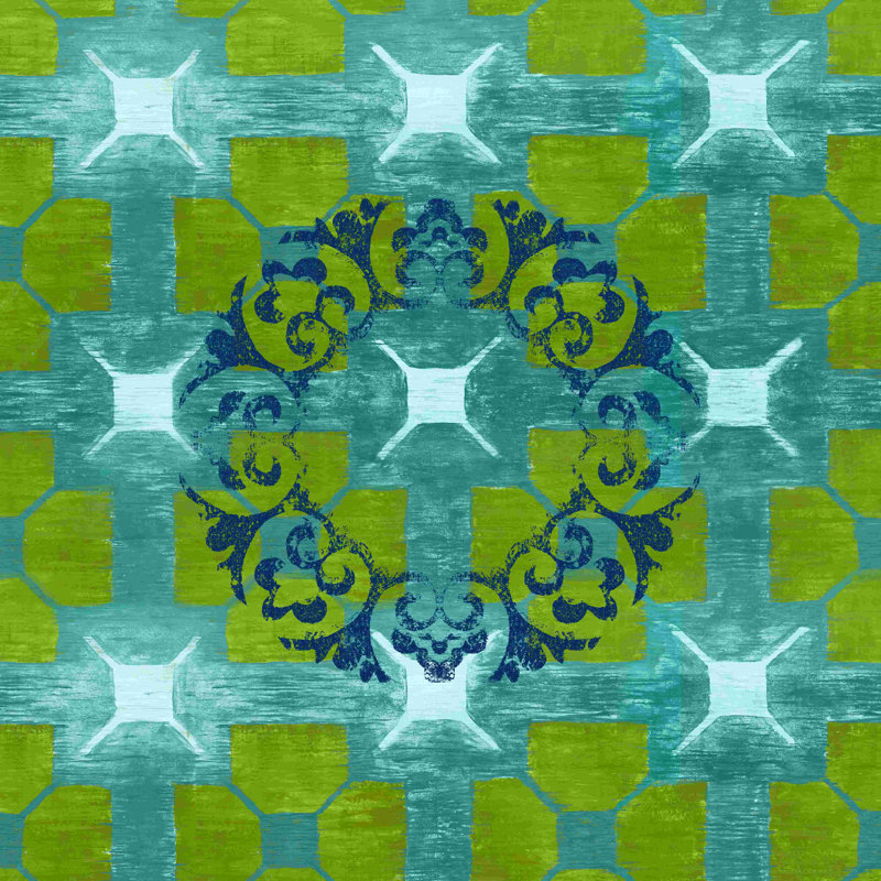 Motif vert bleu - peinture sur toile tendue, H 12 po x l 12 po