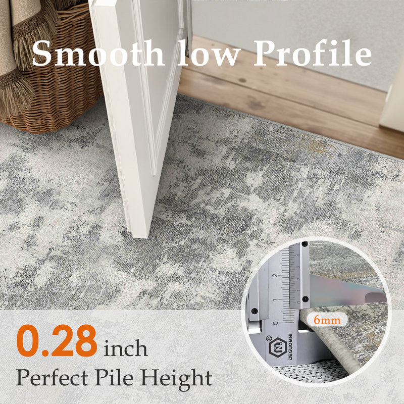 Modern Abstract Machine Washable Area Rug With Non-Slip Rubber Backing, Rectangle 3' x 5'