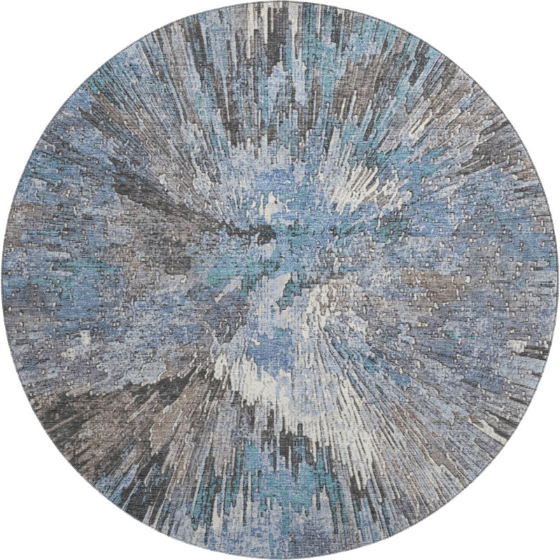 Premium Machine Washable Mayfield AMF2283 Abstract Rug, Denim, 8' Round
