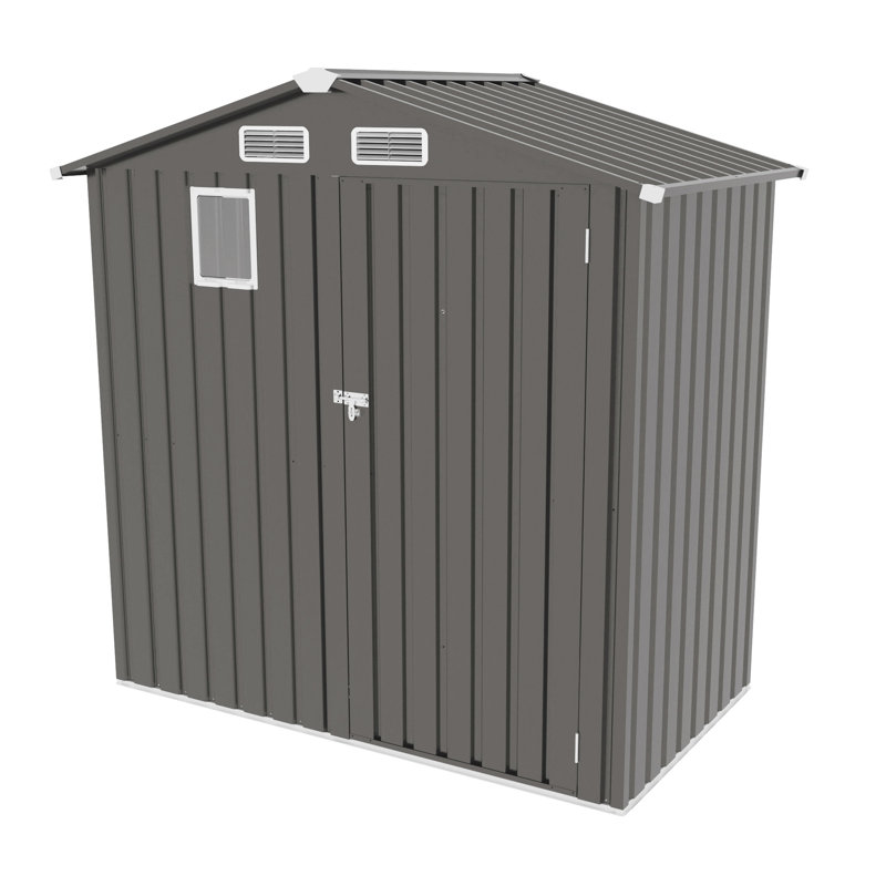 6x 3.5ft Metal Storage Shed With Peaked Roof And Skylight Window, Wind - Structure, Rust For Durability, Easy To Install By Outdoor In Gray, Ventilation Holes Lockable Door, Ideal Sundries Bike