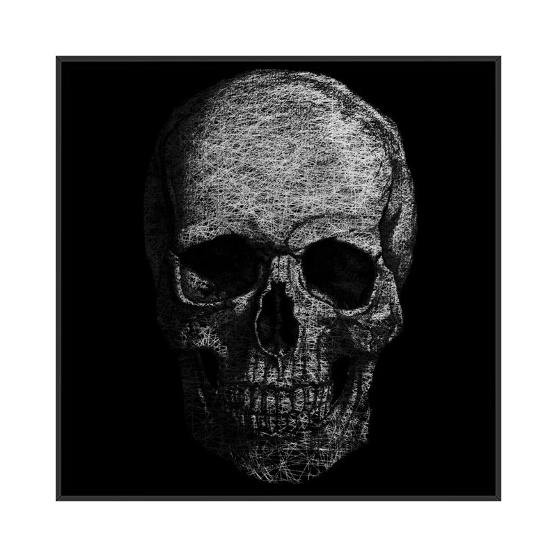 Albree Modern Skull Fibers, impression sur toile, H 18 po x l 18 po x P 1,5 po, Toile avec cadre noir, Pas de tapis