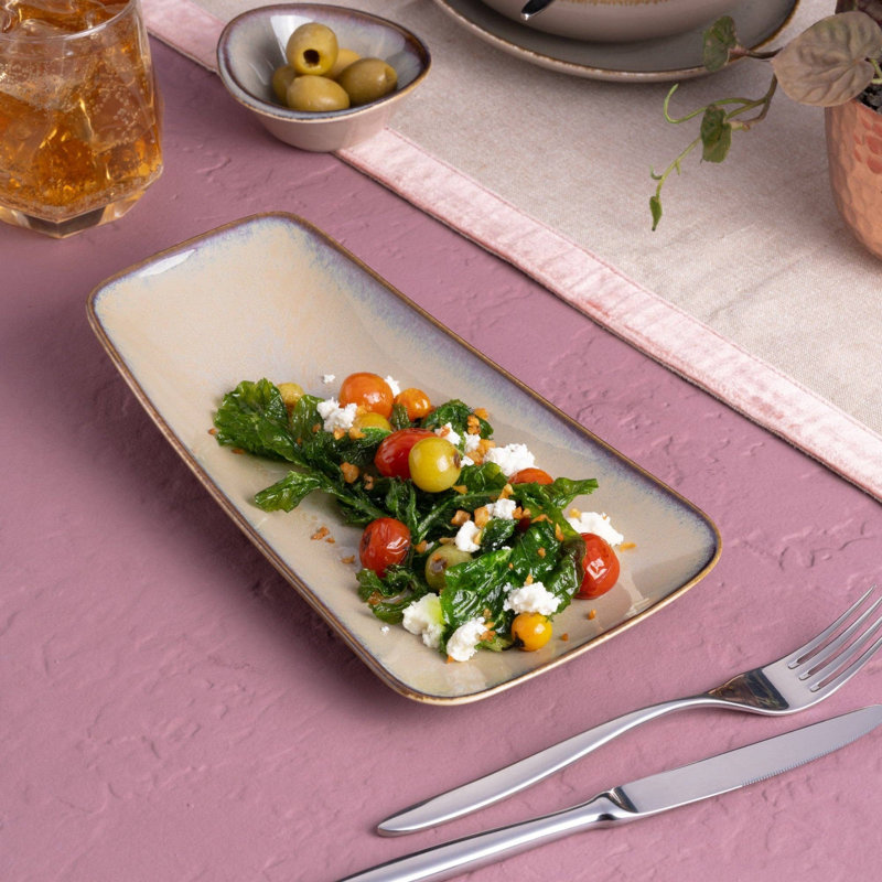 Assiette rectangulaire Vital en porcelaine de qualité supérieure SPLASH BEIGE,, 9,45 x 5,12 x 1 po