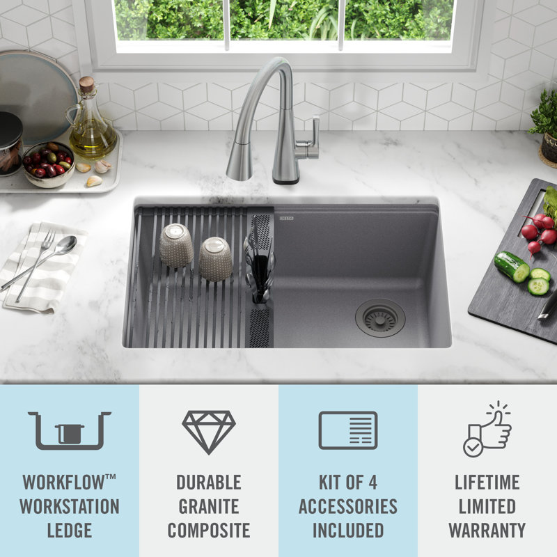 Dark Gray Granite Composite Workstation Kitchen Sink with Workflow Ledge