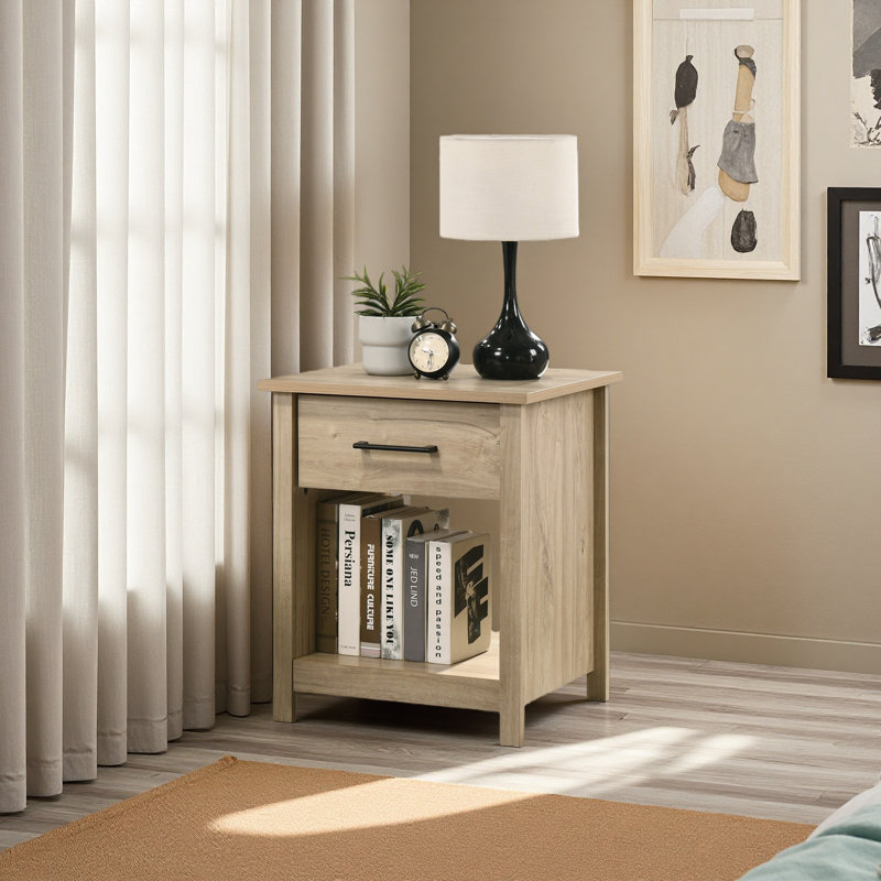 20"W 1-Drawer Nightstand Bedside Table, Light Oak