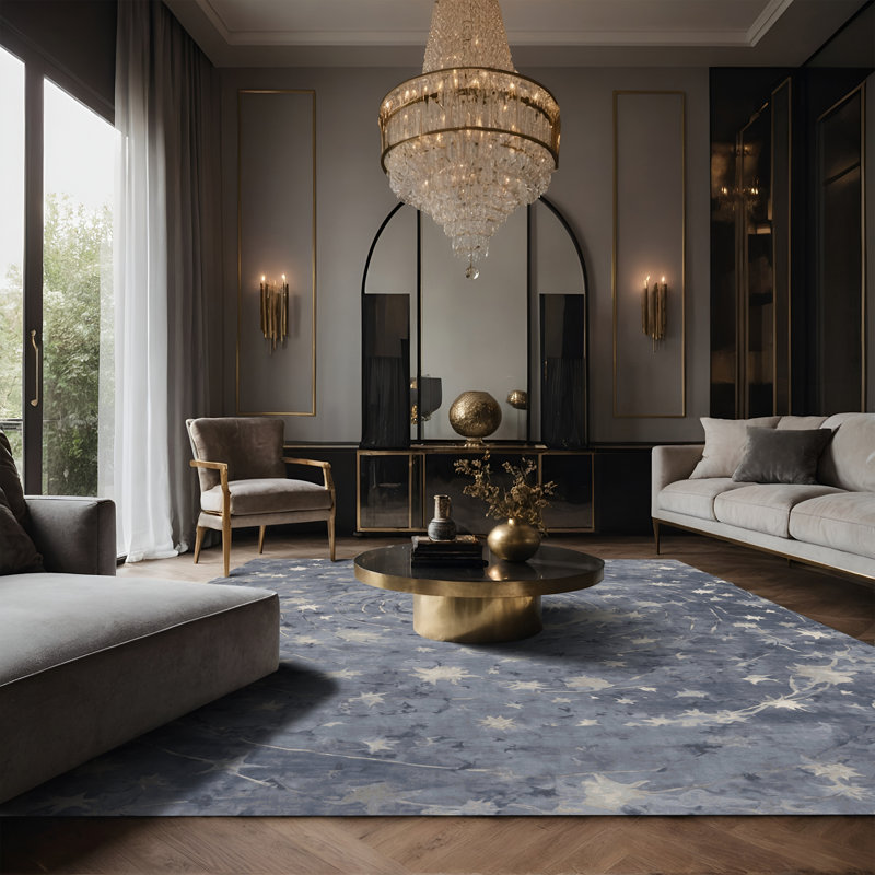 Tapis gris soyeux et moelleux, Rectangle 7 pi x 10 pi