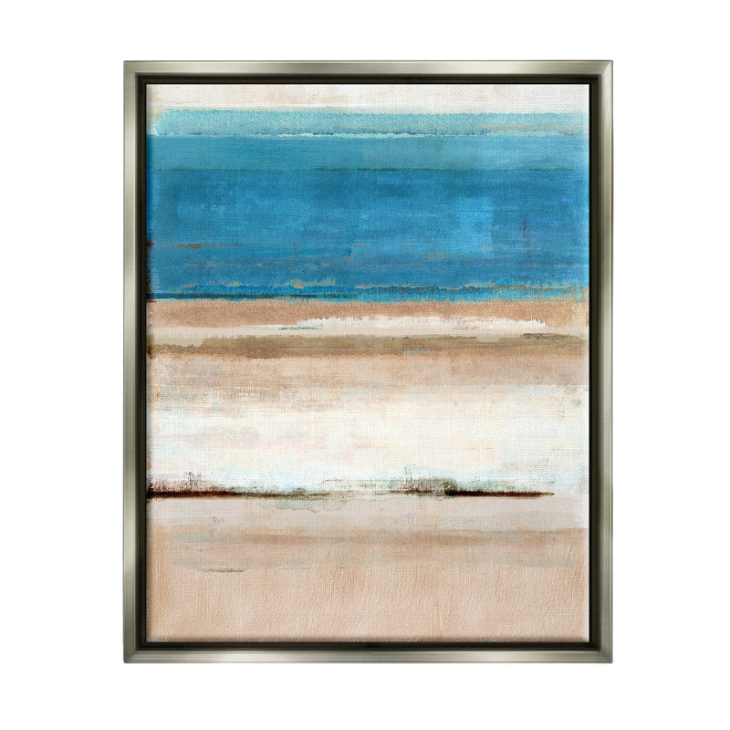 Paysage abstrait de plage encadré sur bois, Cadre flottant gris lustré, H 31 po x l 25 po x P 1,7 po