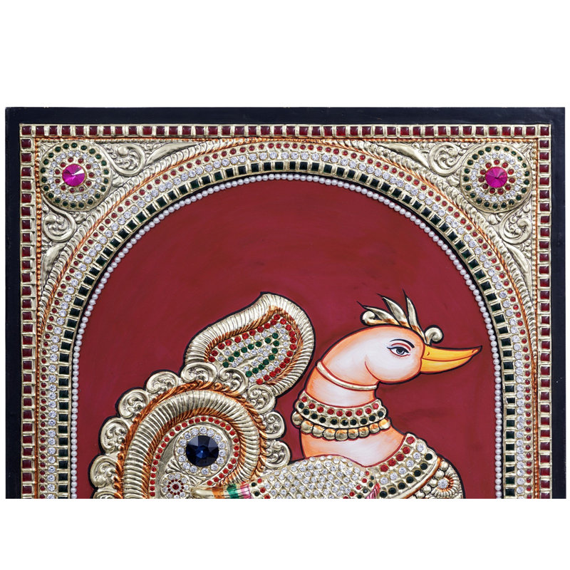 Magnifique oiseau, Annam Tanjore, peinture sur pierre | Couleur traditionnelle avec or 24 carats