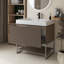 30 po X P 20 po P x 33 po Meuble-lavabo autoportant simple H en chêne brun avec plateau en acrylique blanc