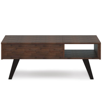 Lowry 48"W Solid Acacia Wood and Metal Modern Industrial Lift Top Coffee Table with Hidden Storage and Open Shelf
