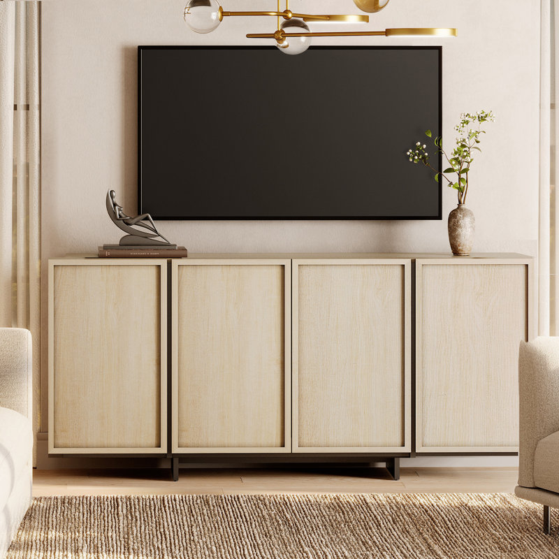 Maisonet Modern TV Stand For Tvs Up To 75", Wooden Entertainment Center TV Console With 4 Door Closed Storage And T-Shaped Wood Legs, Media Console Cabinet For Living Room, Bedroom, 