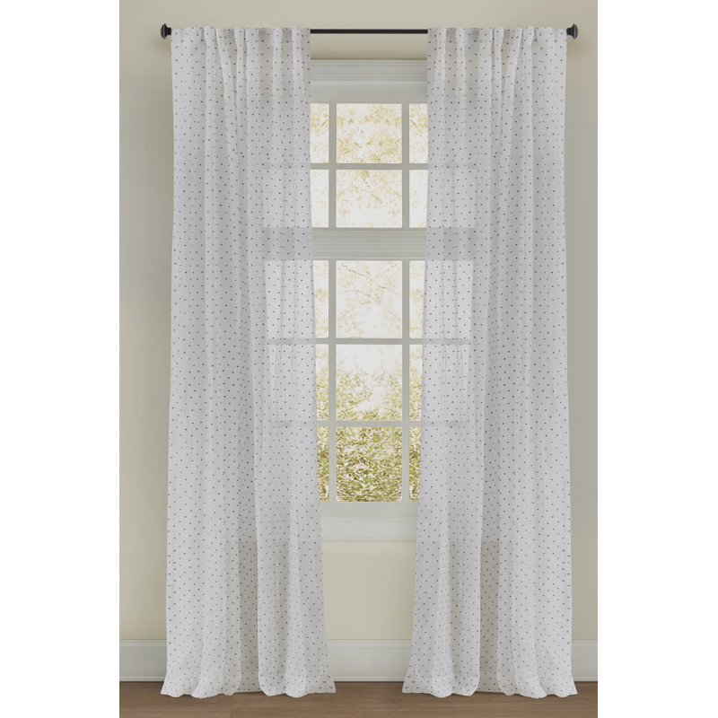 Demi Cotton Blend Polka Dots Sheer Thermal Rod Pocket Curtain Panels, Gray, 50" W x 108" L