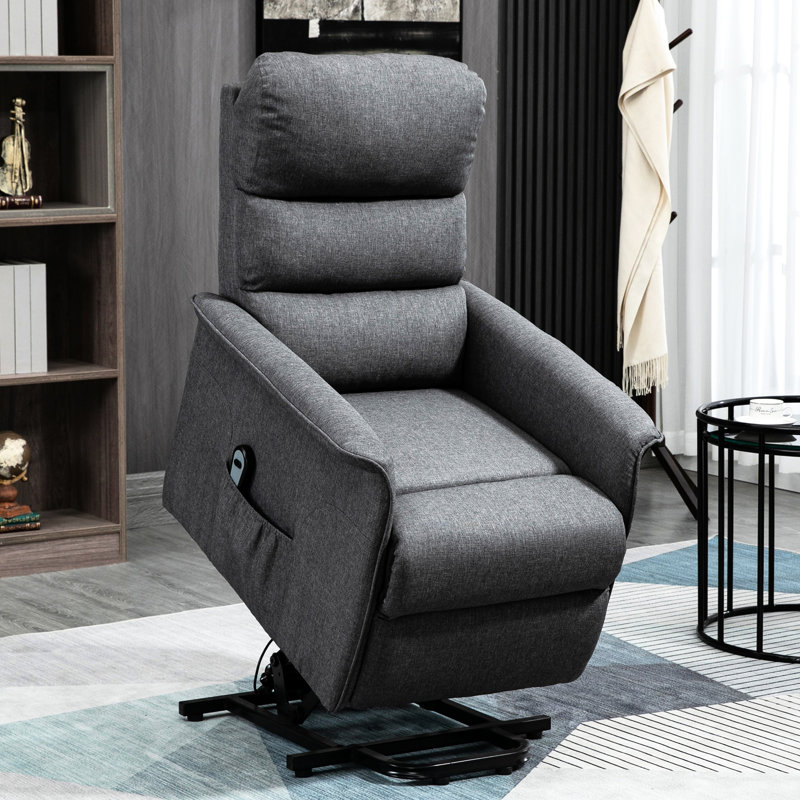 Fauteuil inclinable électrique électrique pour personnes âgées - Tissu gris avec télécommande et poches latérales