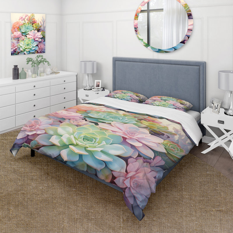 Ensemble de housse de couette Succulent Serenade - Green Succulents, Housse de couette très grand et 2 très grandes t