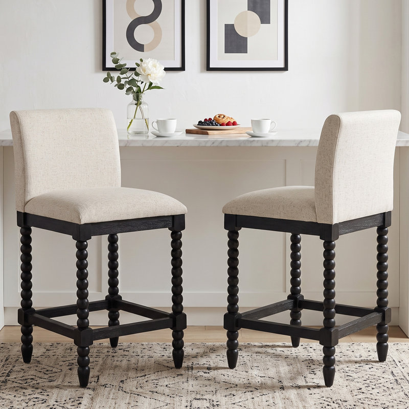 Tabouret de comptoir Carollyn, Noir / polyester-crème
