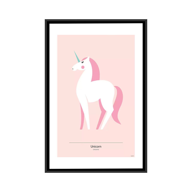 « licorne », impression sur toile, H 26 po x l 18 po x P 1,5 po, Pas de tapis, Toile avec cadre noir