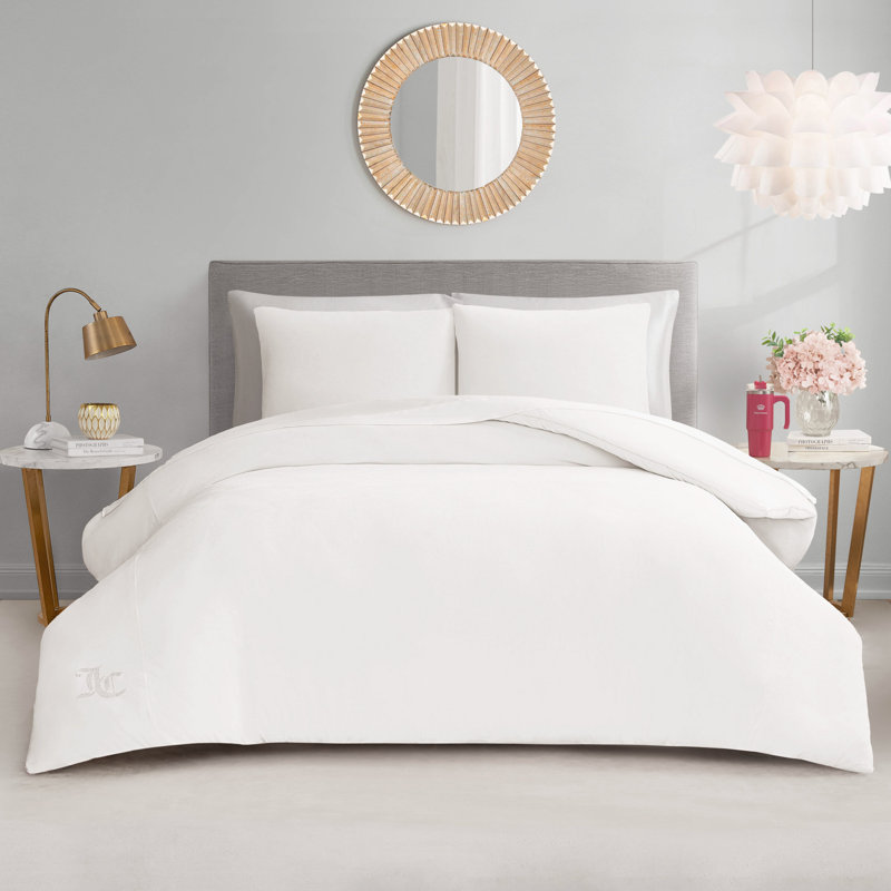 Juicy Couture Solid Velour Comforter Sets, Twin Extra Long Comforter + 1 Standard Sham, Angel White