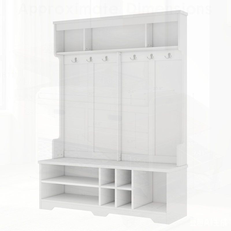 Modern Hallway Hall Tree with Metal Hooks and Storage Space, Multi-Functional Entryway Coat Rack with Shoe Cubbies