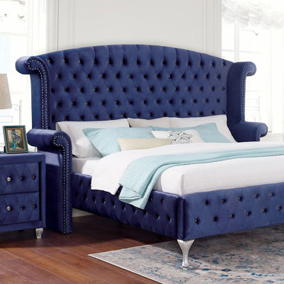 Glamorous Fabric Tufted Wingback Headboard Bed