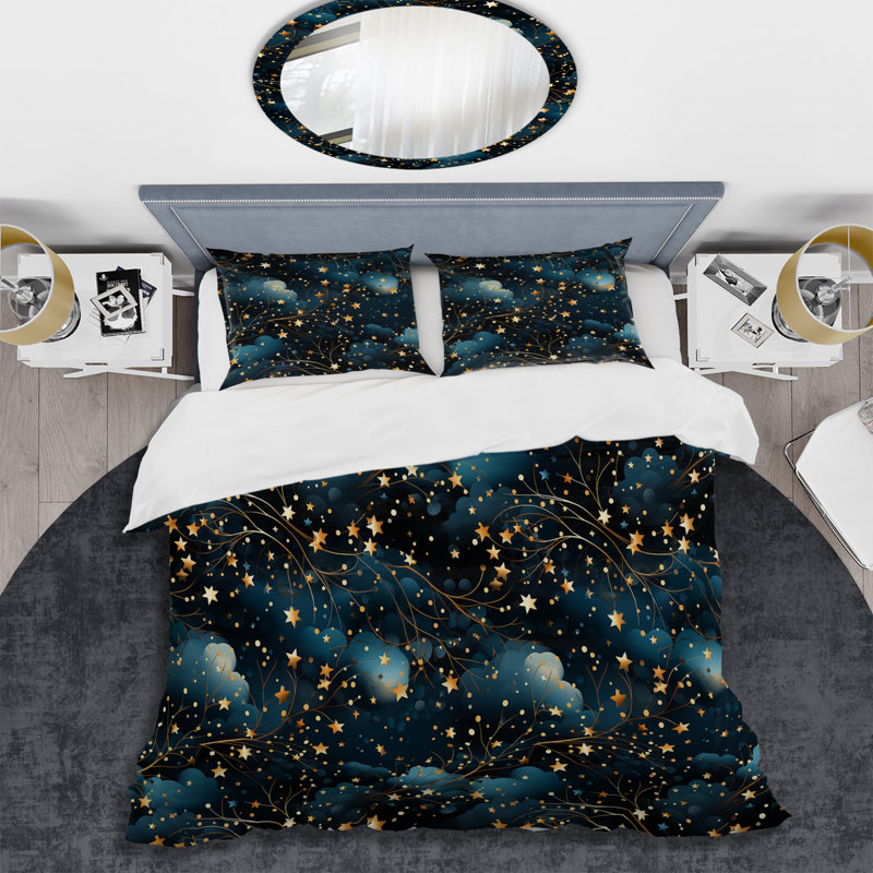 Ensemble de housse de couette Glamour Blue Midnight Stars Galaxy II, Housse de couette pour très grand lit et 2 très