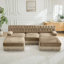 Tissu en velours confortable en forme de U respirant, canapé de style Chesterfield, jupe à franges à franges sur le plancher, conception combinée modulaire, conception ergonomique, conception capitonnée à boutons, pour chambre à coucher, chameau