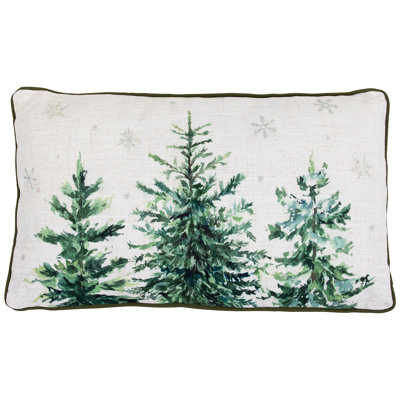 Evergreen Trees and Snowflakes Christmas Throw Pillow - 19" x 11" - White and Green