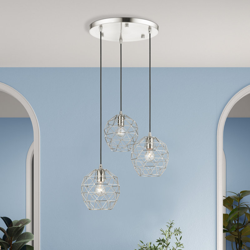 Luminaire suspendu géométrique unique à 3 lumières Jolet, Nickel brossé