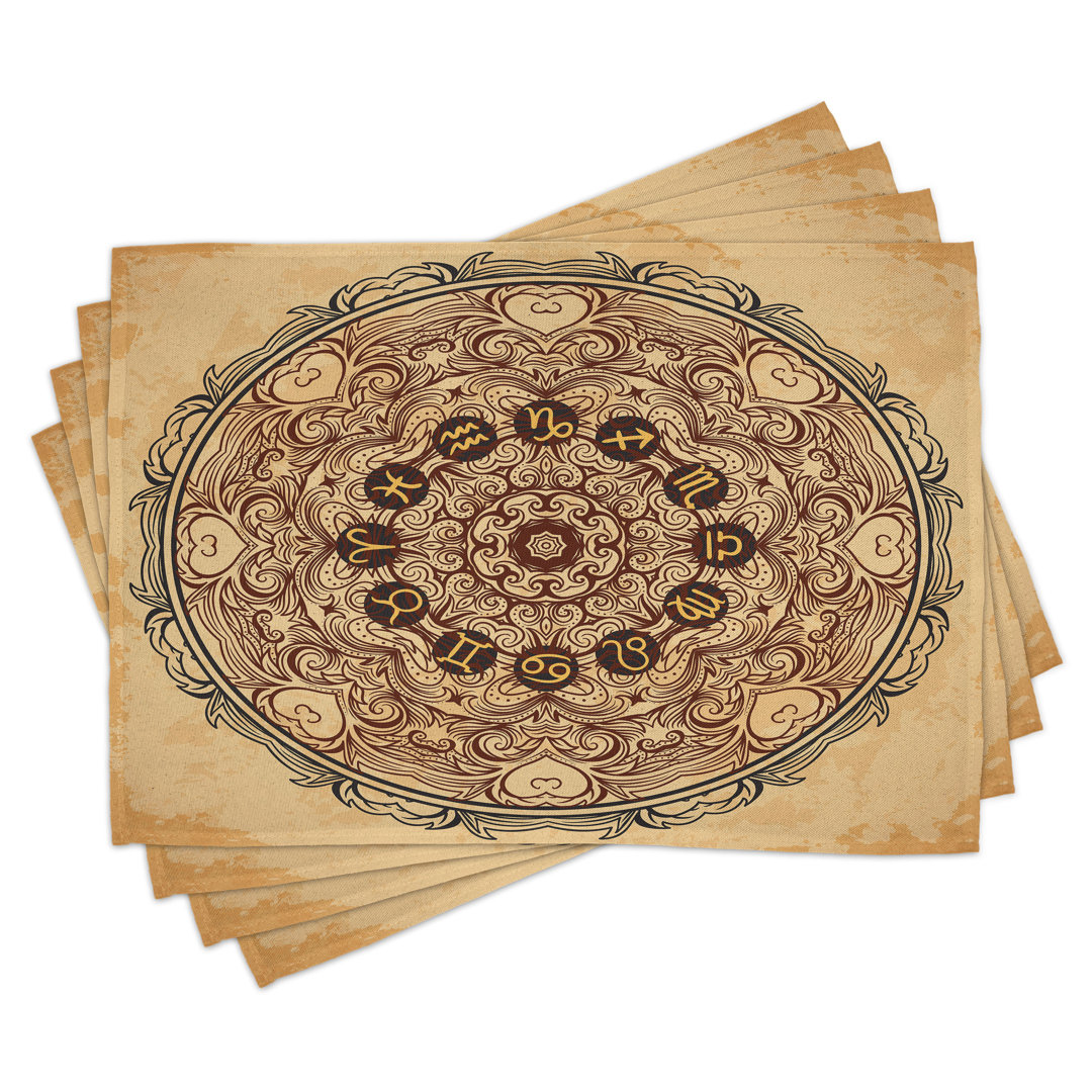 Platzdeckchen 4er-Set, Eastern Mandala Zodiac, Braun-Tan