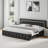 Alber Faux Leather Diamond Tufted Platform Bed with Headboard & 2 Rustic Farmhouse Nightstands Set, Barn Door End Tables with Storage Shelf-1409822704-1409822705