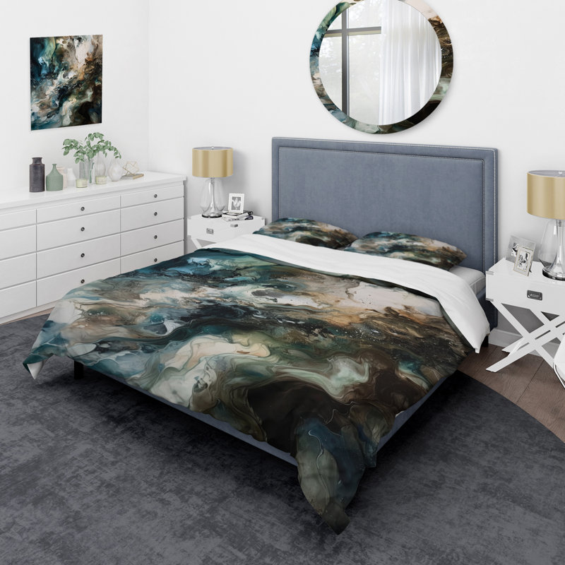 Ensemble de housse de couette en microfibre / polyester vert et noir Inner Worlds of Marble III Bedding
