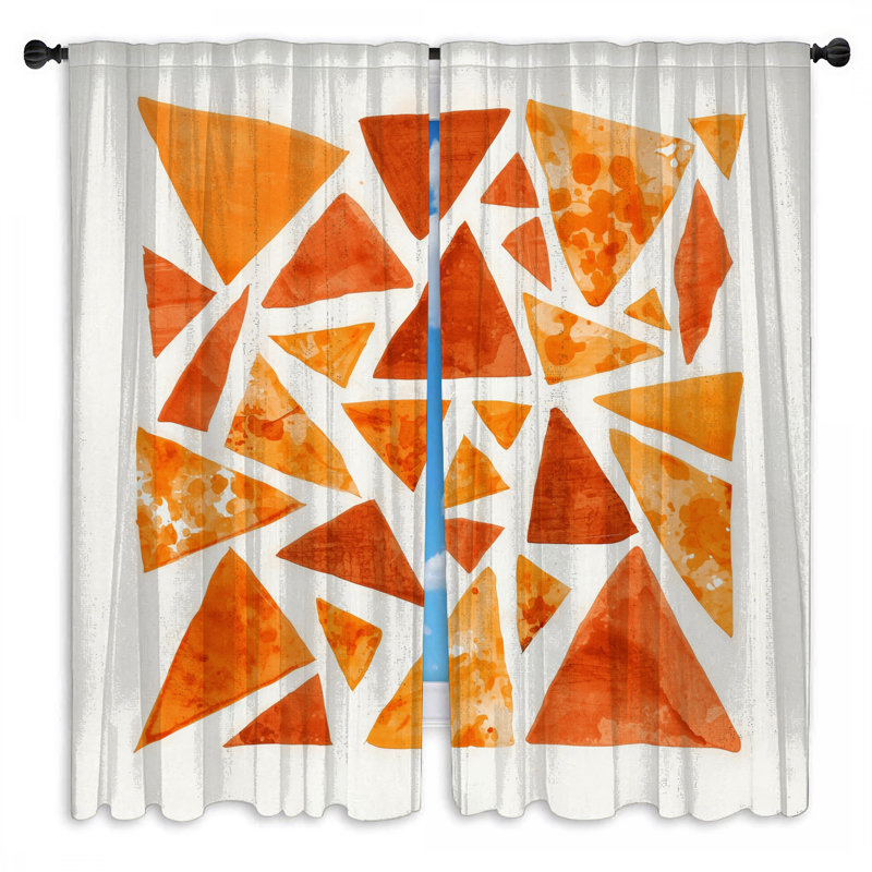 Rideaux géométriques orange et voilage géométrique obscurcissant - 2 panneaux, 20 po x 50 po - 2 panneaux, Transparent