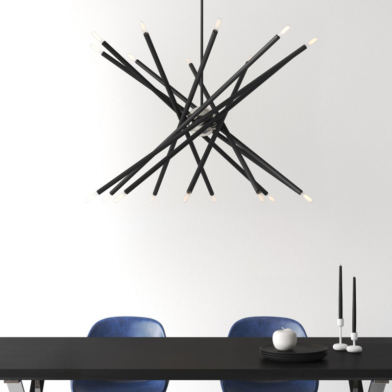Runo Sputnik Modern Linear Chandelier, Scandinavian Gray