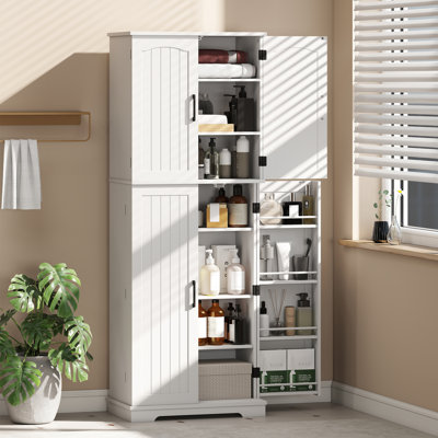 Garde-manger, armoire de rangement 64 po avec tablettes réglables, blanc
