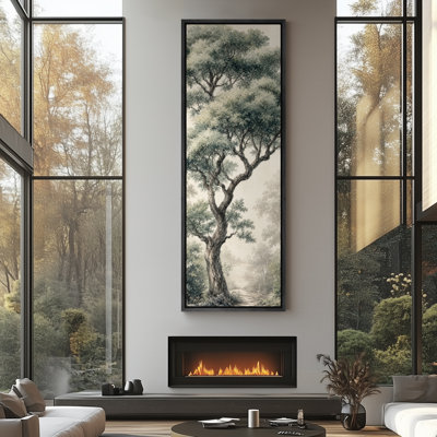 «Elegant Lone Tree Forest Landscape Soft Green Botanical Nature Decor Extra Large», reproduction d'art sur toile encadrée