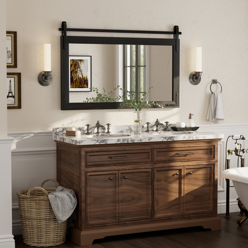 Miroir mural Amara Rustic Farmhouse, 48 po x 30 po; Horizontale, Noir