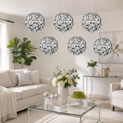 6-Piece Set of 8-Inch Disco Paper Lanterns for 70's Party Decor and 70s Retro Themes, with Disco-Ball Centerpieces for Dancing-Queen Parties, Home Decor, and Weddings