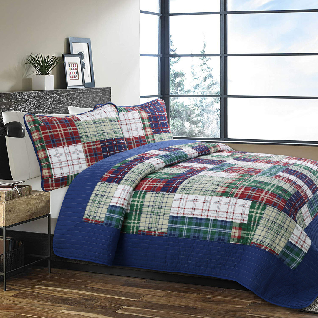 Adleson Red/Green/Blue Cotton Reversible Quilt Set Cozy Line Home Fashion 