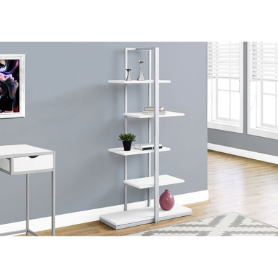 5 Tier With Grey Metal Base, White Shelves For Modern Living Rooms Contemporary 60"H Bookcase, Tier, Base Home
