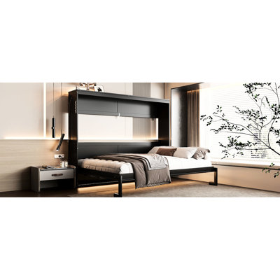 Modern Queen Bed With Print, Led Lighting & Charging, Black Queen-size Pattern, Lights Built-in ,